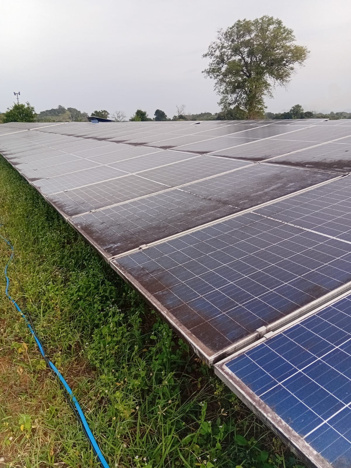 Solar panel before cleaning, covered in dust and grime